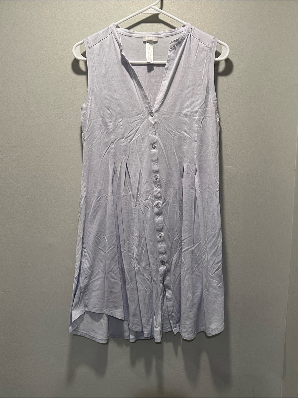 Hanro Light Gray Lavender Cotton Button Front Nightshirt Size Small